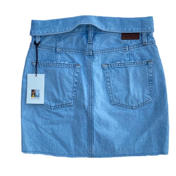 New Jean Atelier Cut Off Medium Wash Denim Mini Flip Skirt in Sky Color Size 24 - Picture 7 of 15